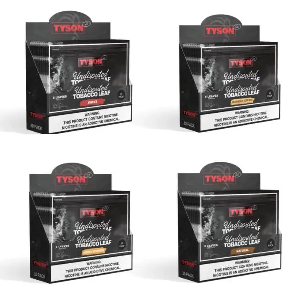 Tyson 2.0 Undisputed Tobacco Leaf Blunt Wraps (5 Leaves Per Pack) *Display of 10*