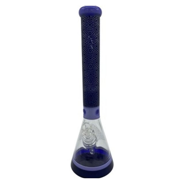 18" Geometric Shapes Embossed Tall Glass Beaker Water Pipe w/ Ice Catcher