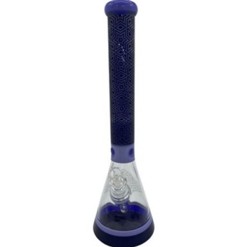 18" Geometric Shapes Embossed Tall Glass Beaker Water Pipe w/ Ice Catcher
